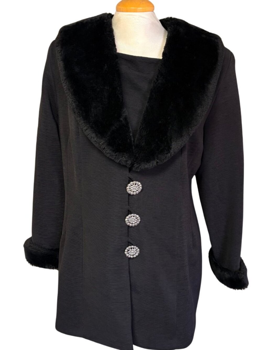 Black Faux-Fur Collar Women's Coat